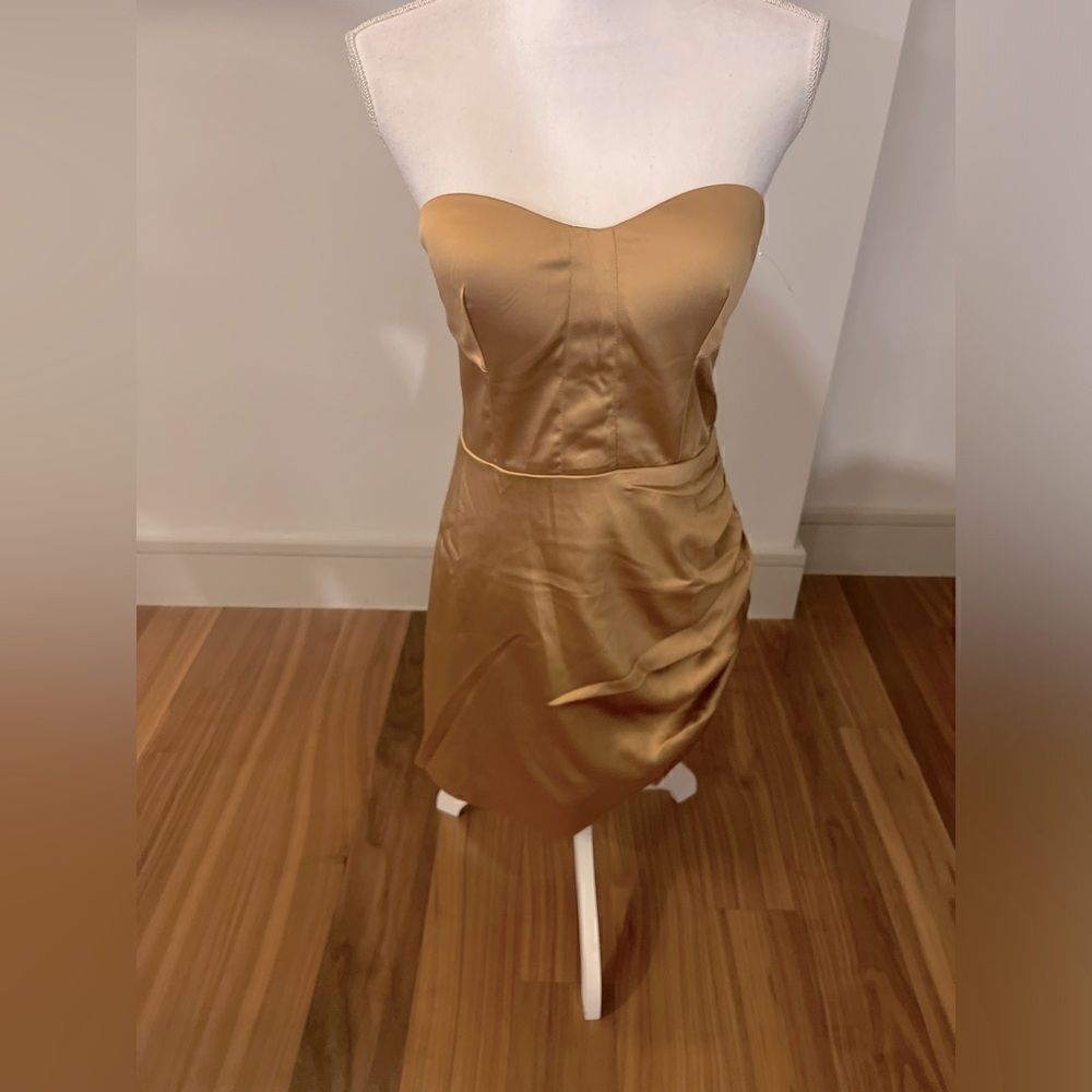 Naked Wardrobe Gold satin dress size large NWT